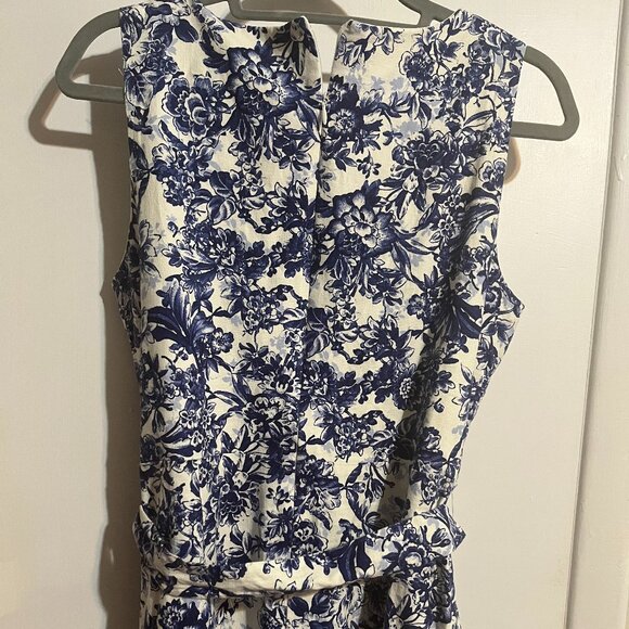 ANN KLEIN SLEEVELESS BLUE AND WHIT FLORAL DRESS SZ 12 - Picture 4 of 6